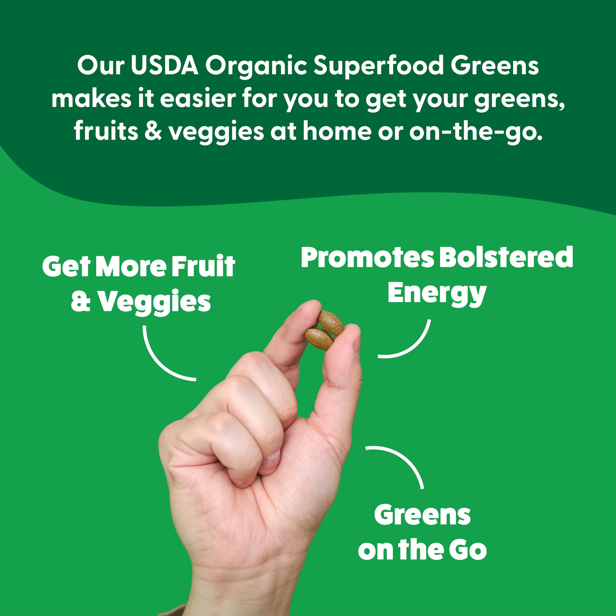 Serving spoon beside the bottle for a simple daily dose of greens.