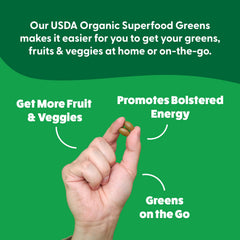 Serving spoon beside the bottle for a simple daily dose of greens.