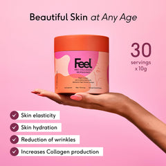 FEEL Pro Collagen powder dissolving in water, highlighting hydration boost