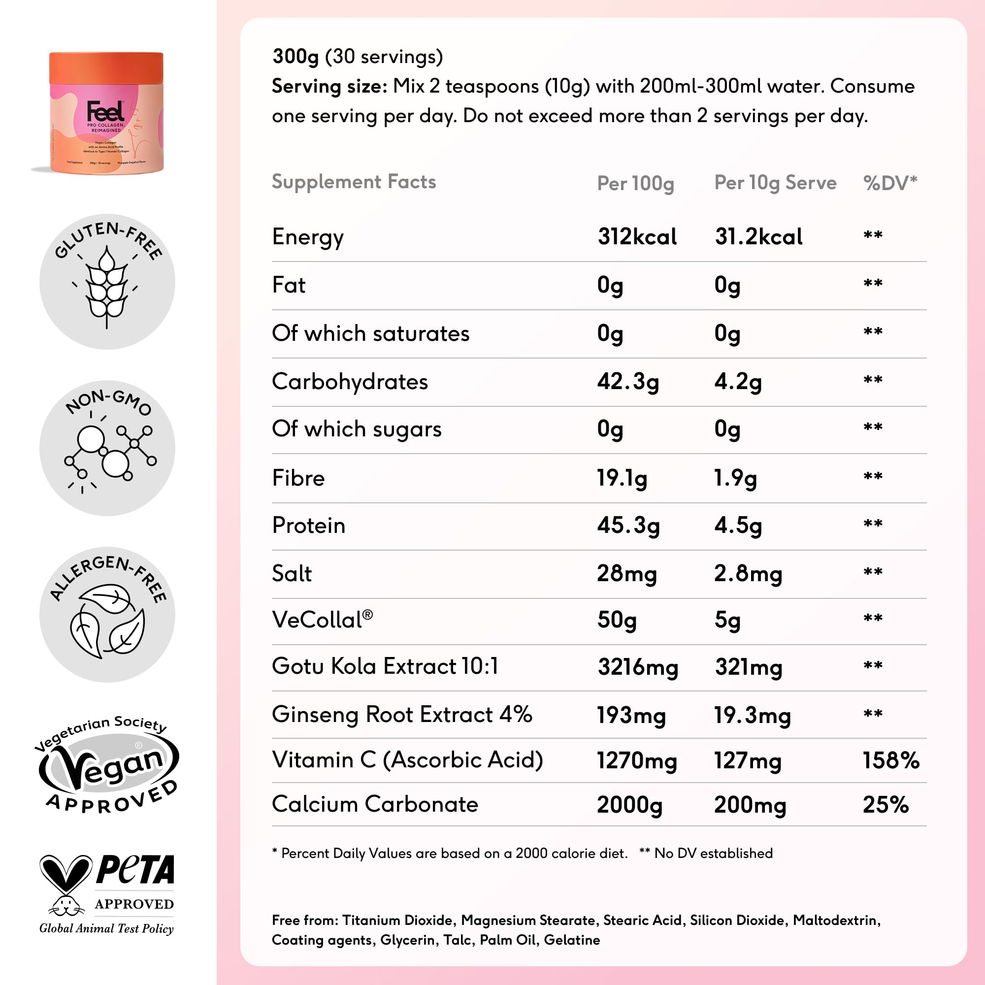 FEEL Pro Collagen close-up with pineapple and grapefruit imagery