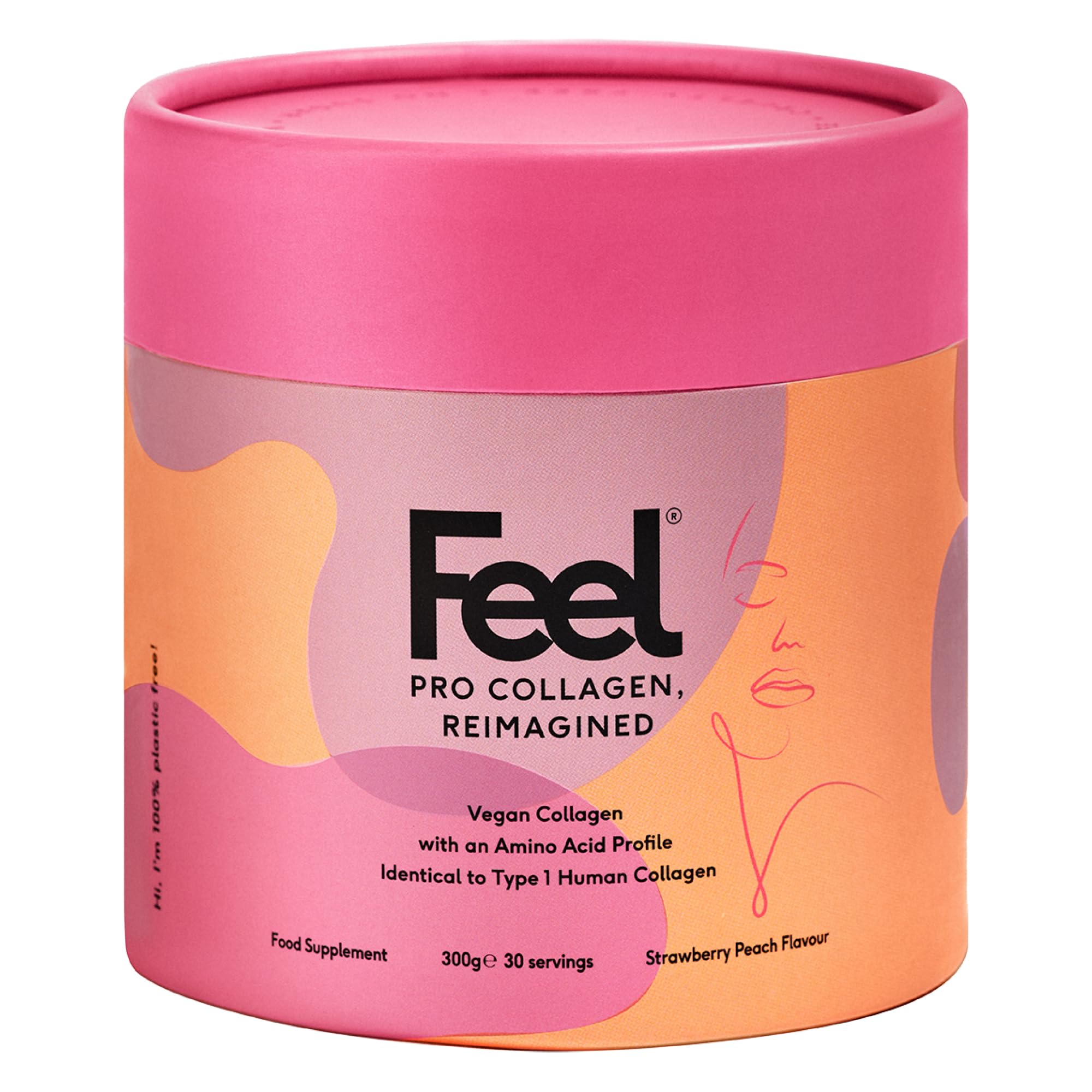 FEEL Pro Collagen powder bottle with Strawberry Peach flavor for radiant skin support