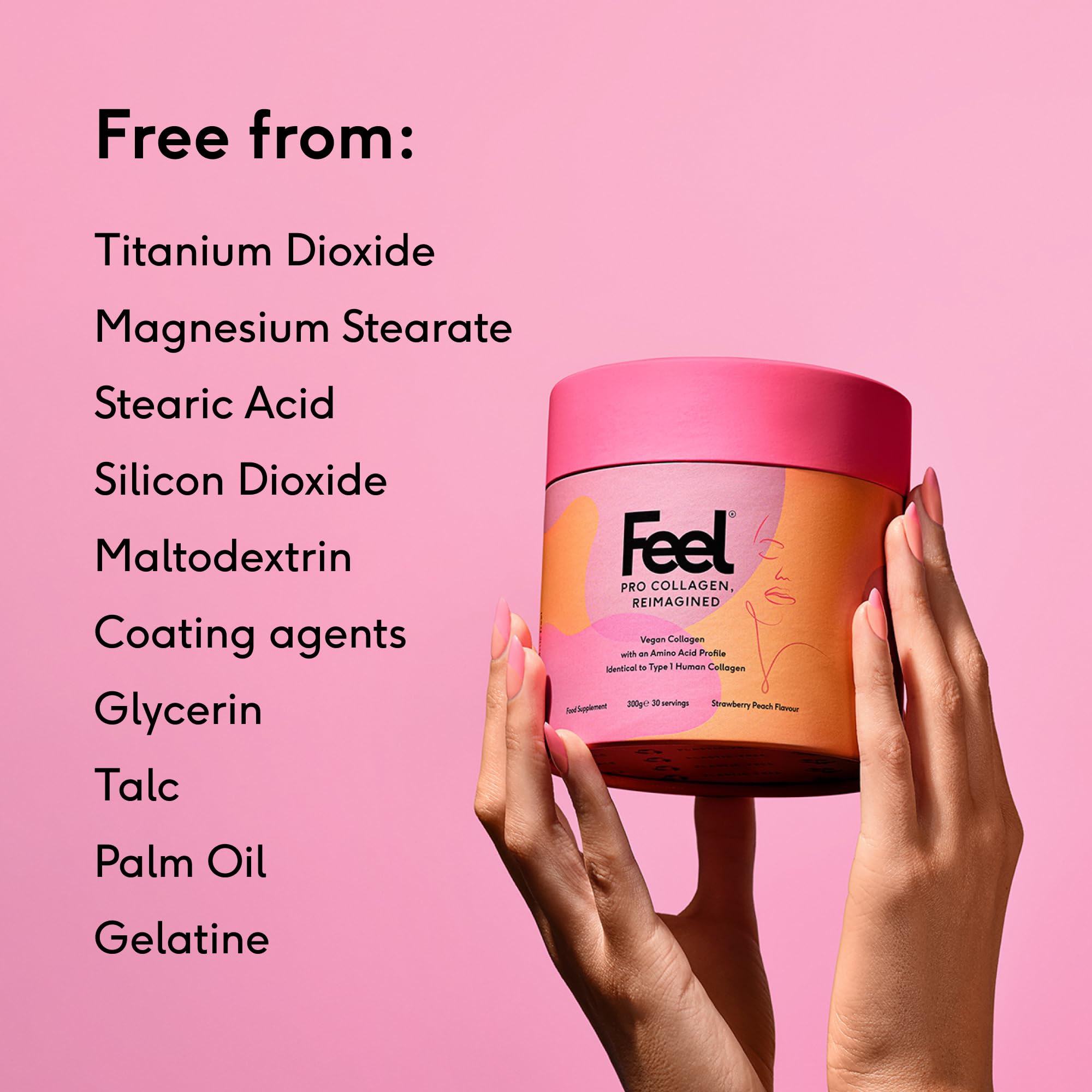 FEEL Pro Collagen smoothie featuring strawberry peach flavor