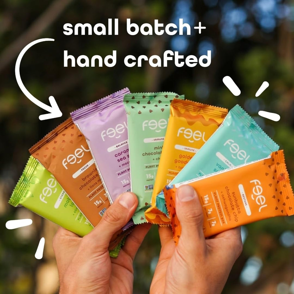 FEEL Sunbutta Choco Chip bar dairy-free option suits plant-based diets.