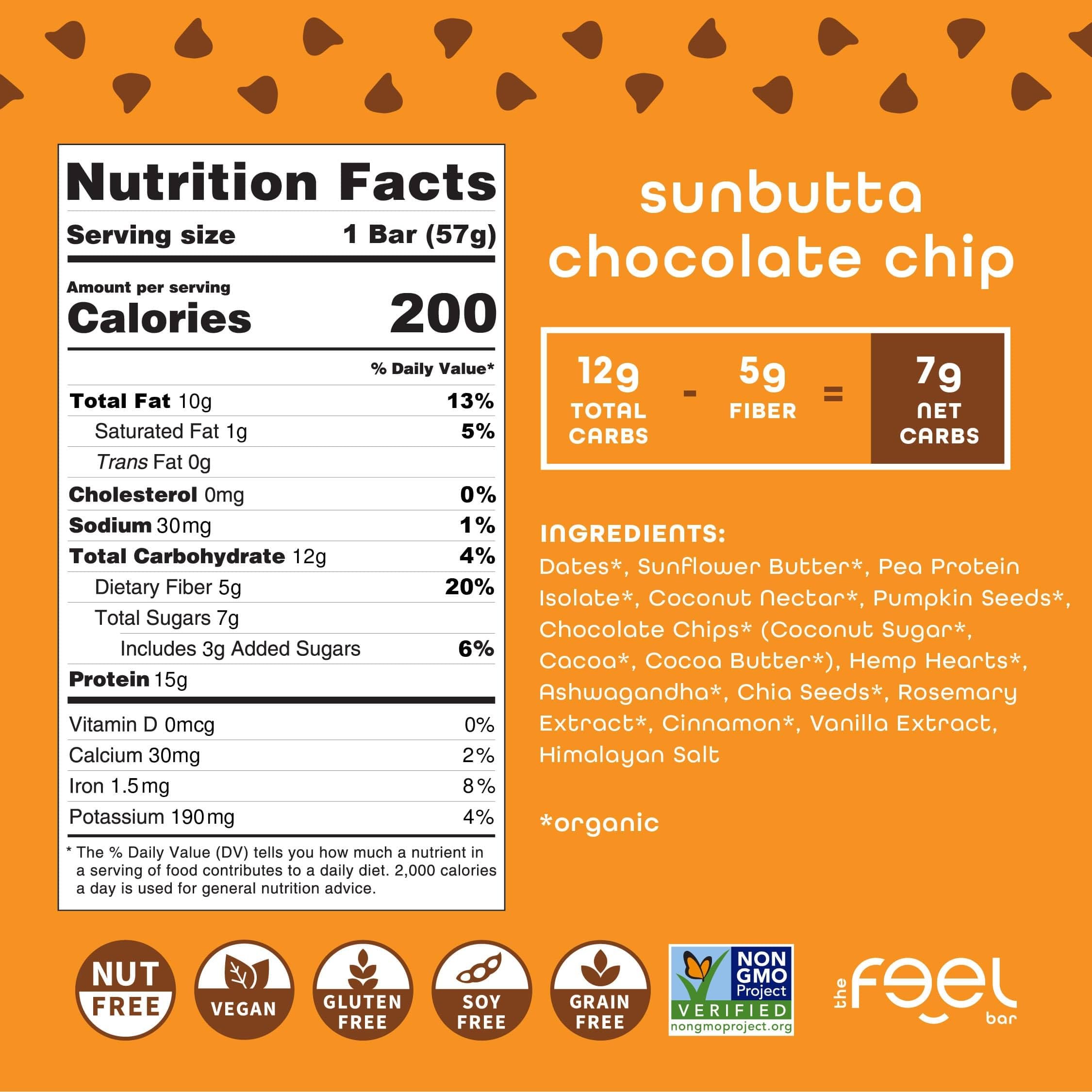 FEEL Sunbutta Choco Chip bar on travel demonstrates convenient wellness snack.