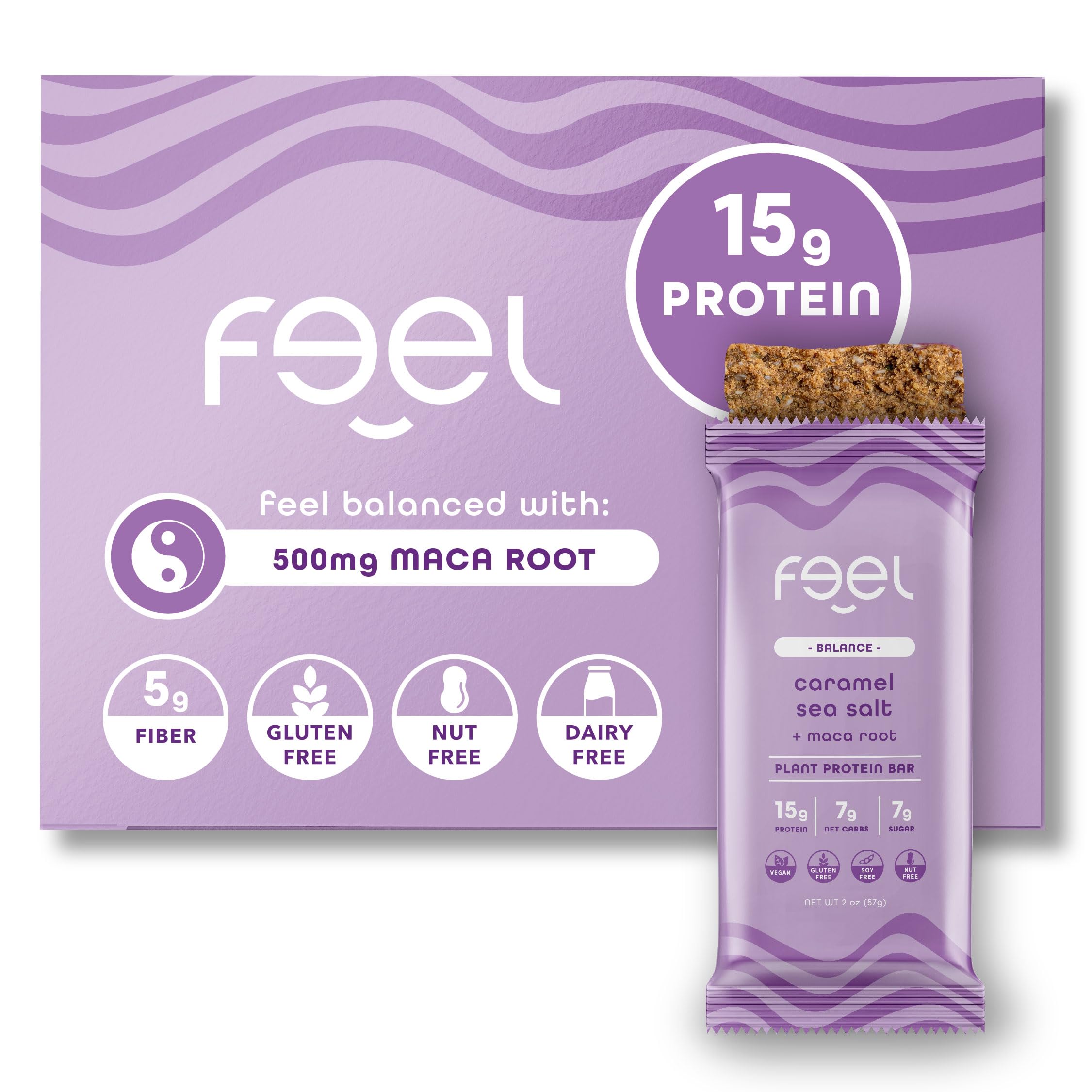 FEEL vegan bars vitality maca pack shows a protein-packed, on-the-go snack