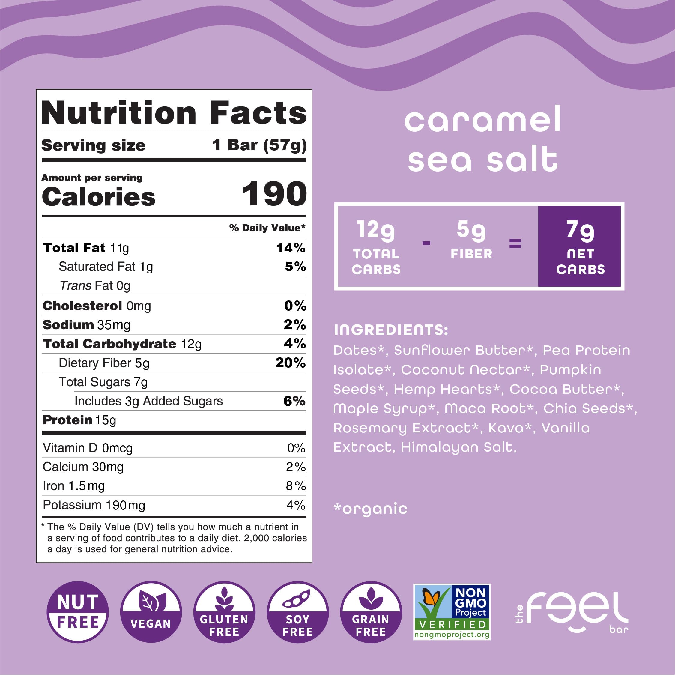 FEEL vegan bars vitality maca portion pack displays 15g protein per bar