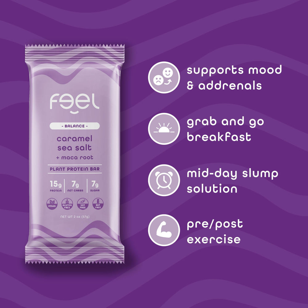 FEEL vegan bars vitality maca travel snack ready for busy days