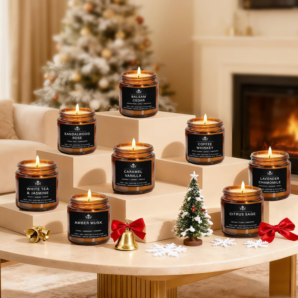 Feibao Amber Musk candle with warm, cozy ambiance.