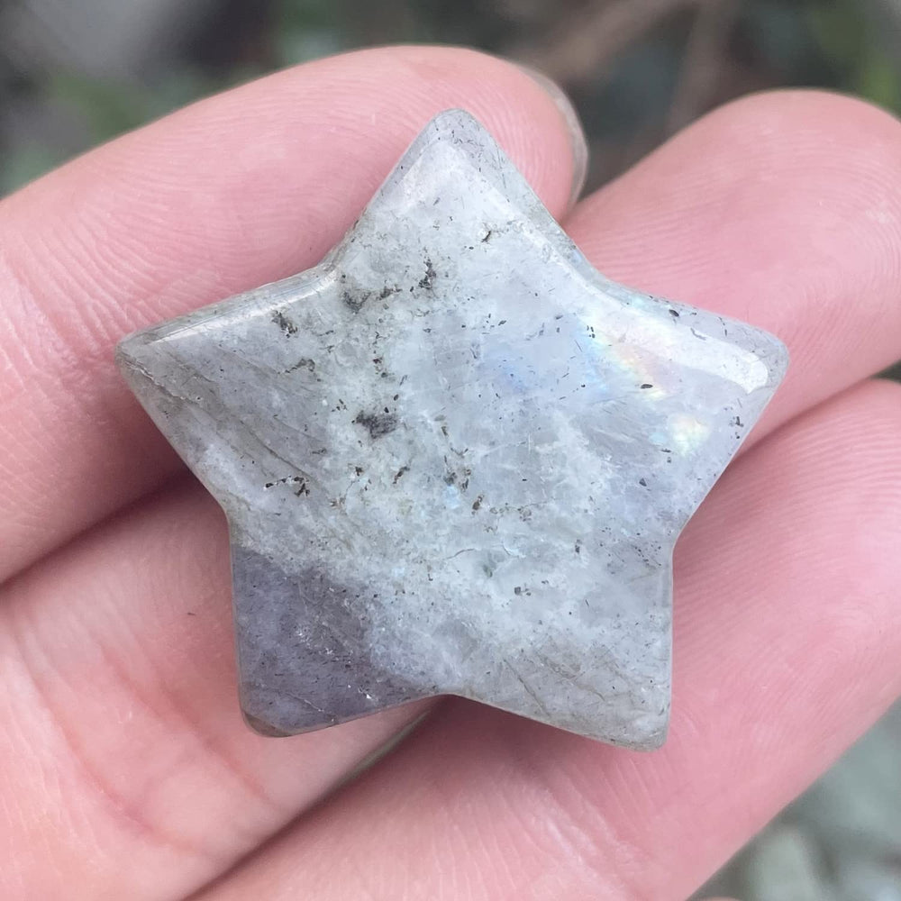 Fekuar Moonstone Star Palm Stone close-up showing polished surface and gentle energy.