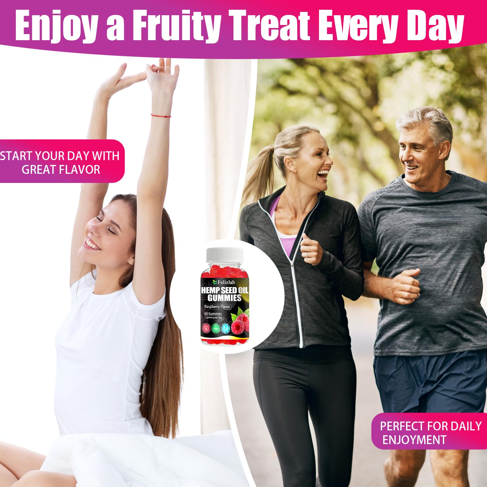 Felizlab hemp gummies sugar-free label close-up signals clean ingredients.