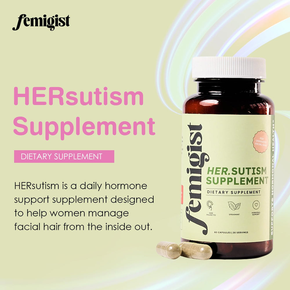 Close-up of Femigist HERsutism capsules for daily use.