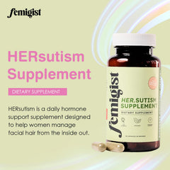 Close-up of Femigist HERsutism capsules for daily use.