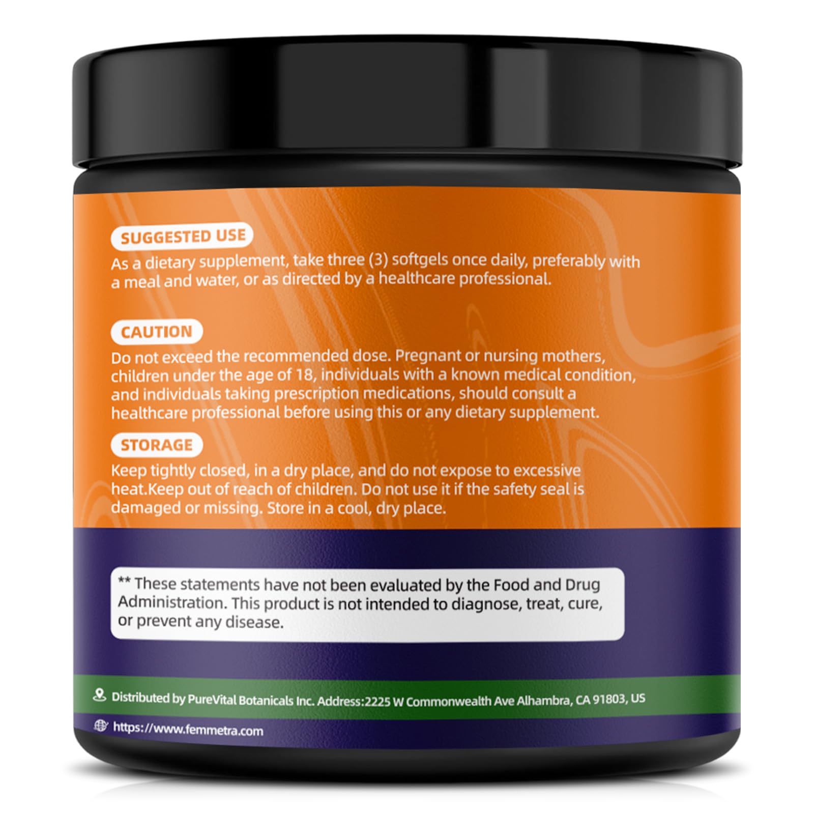 Femmetra 180-softgel bottle indicating a two-month supply