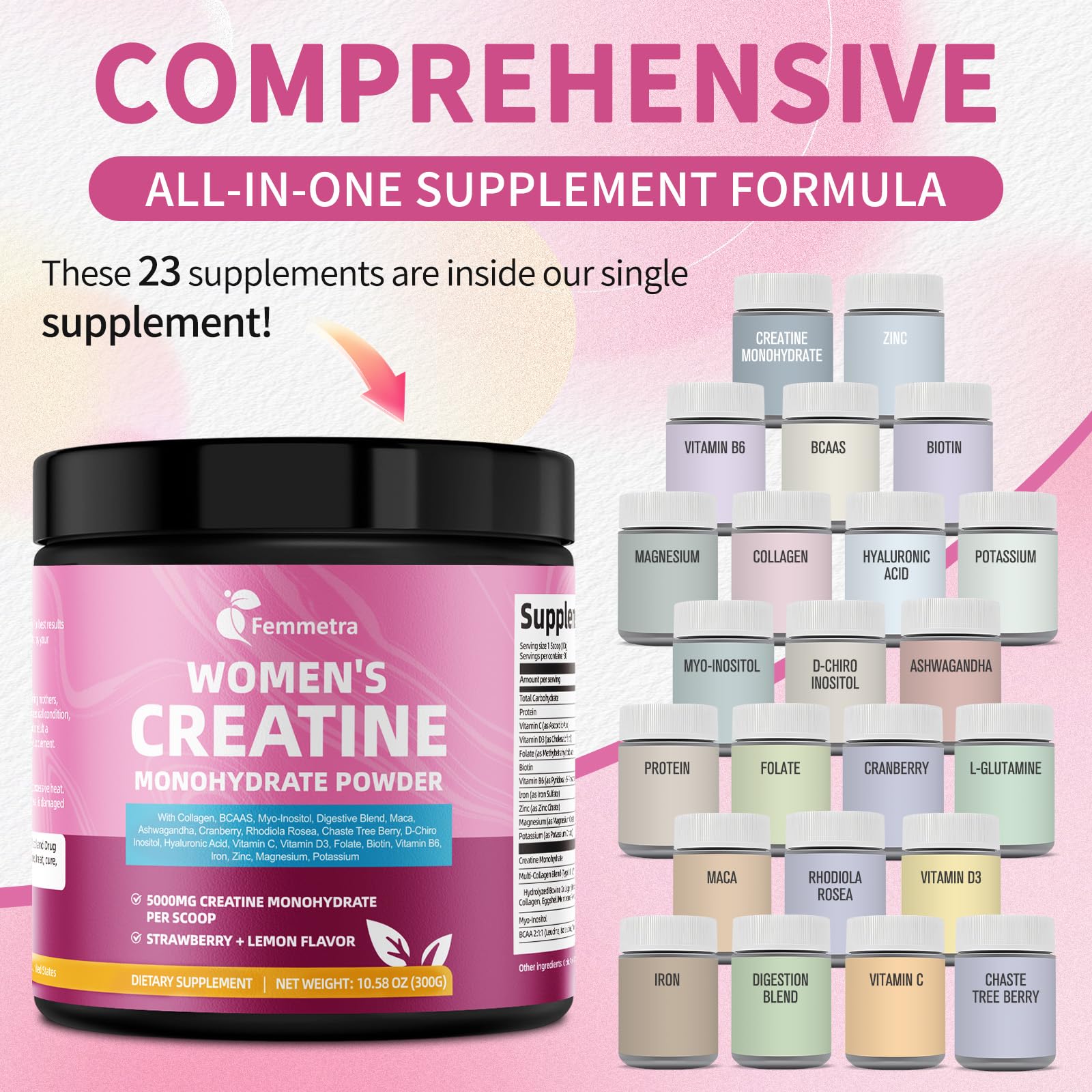Scoop of Femmetra Creatine Collagen showing easy mixing for on-the-go training