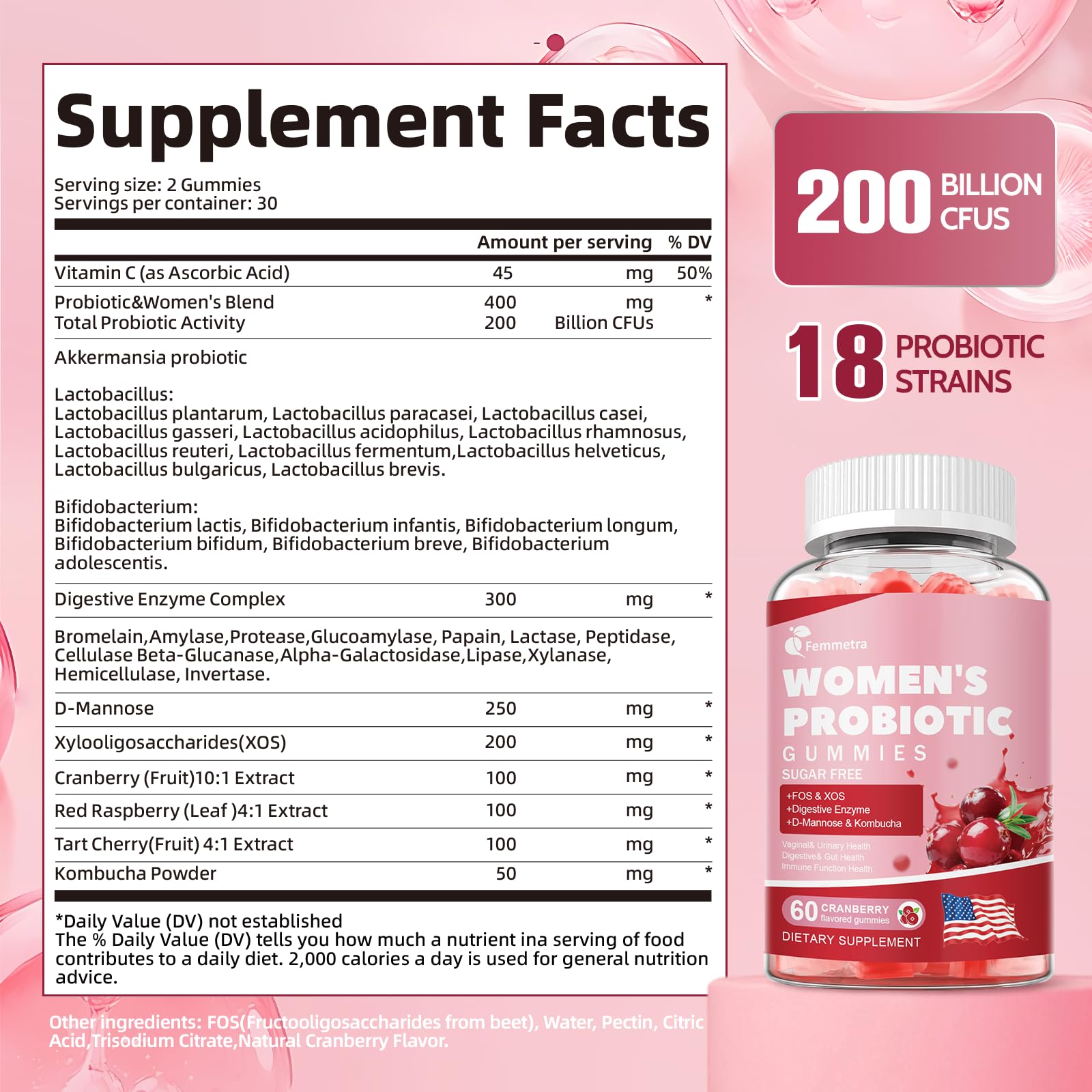 Femmetra daily two gummies usage image shows simple routine.