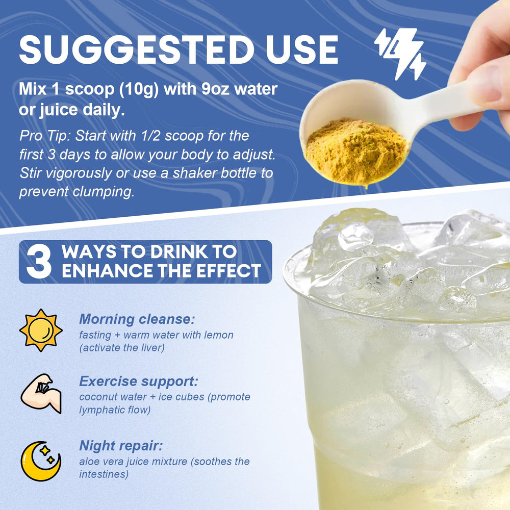 Powder stirred into a fruit smoothie for a convenient 30-day routine