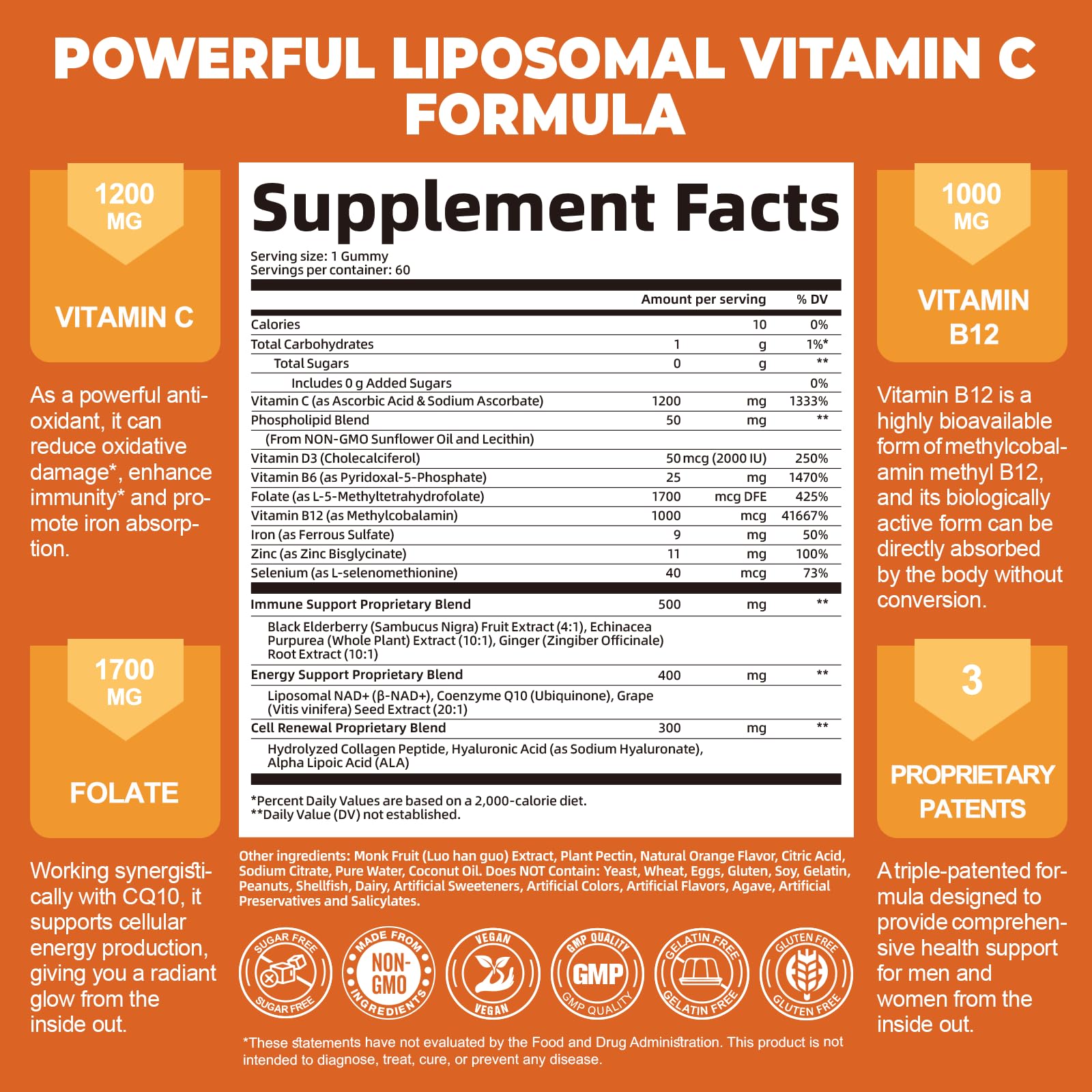 Femmetra liposomal vitamin C gummies orange-flavor close-up highlighting tasty daily chew.
