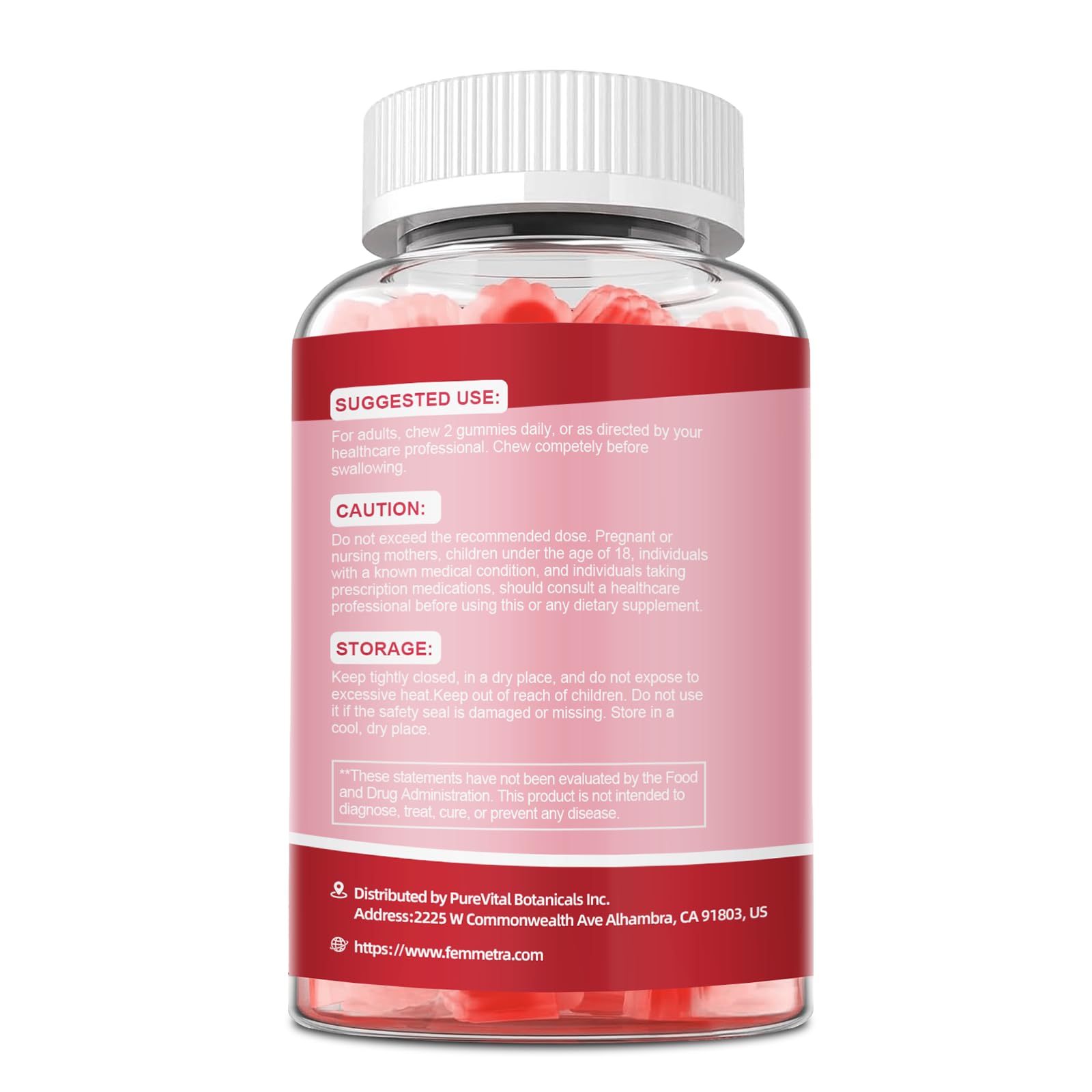 Femmetra urinary health ingredients highlight cranberry and D-Mannose pairing.