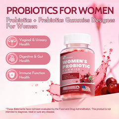 Femmetra vaginal probiotics gummies bottle back shows ingredients for balance and comfort.