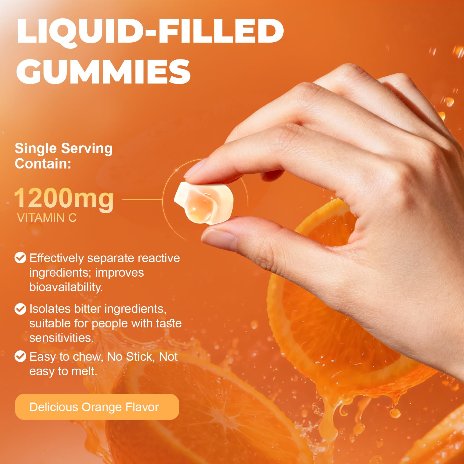 Femmetra vitamin C gummies daily chew with sandwich design highlighted for improved bioavailability.