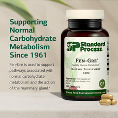 Fen-Gre capsules close-up highlighting gluten-free and dairy-free formula