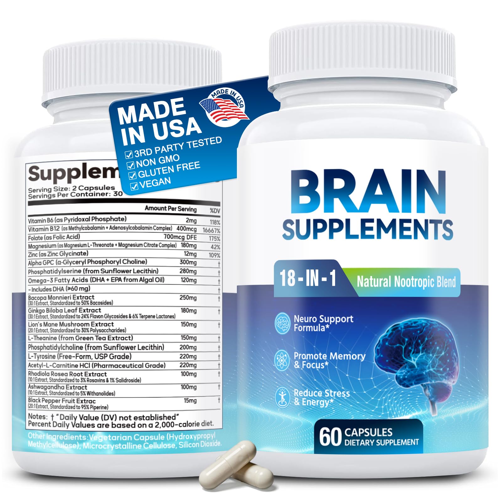 Fenolutra 18-in-1 brain supplement bottle for daily cognitive support.
