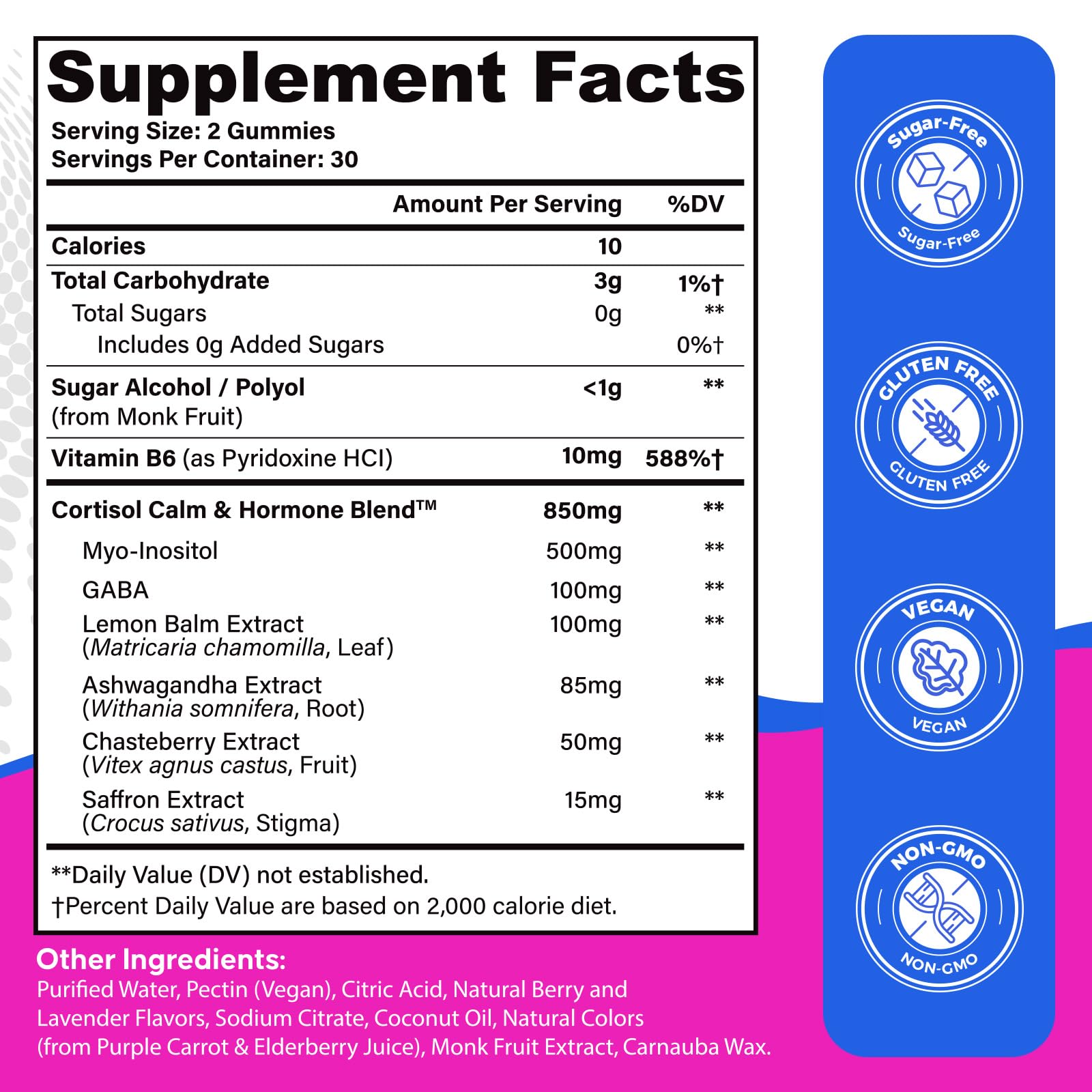 Feoawsnmu Cortisol Gummies bottle shows blueberry flavor and 60-gummy supply for daily use.