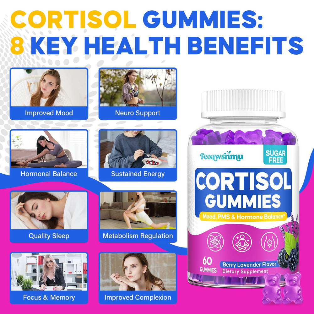 Feoawsnmu Cortisol Gummies pour ready for on-the-go consumption during a busy day.