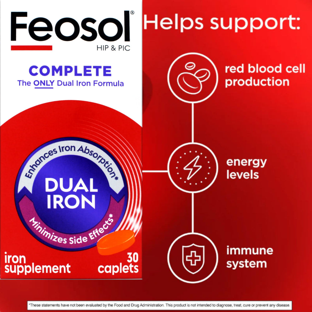 Feosol Bifera iron caplets bottle on desk for easy daily routine.