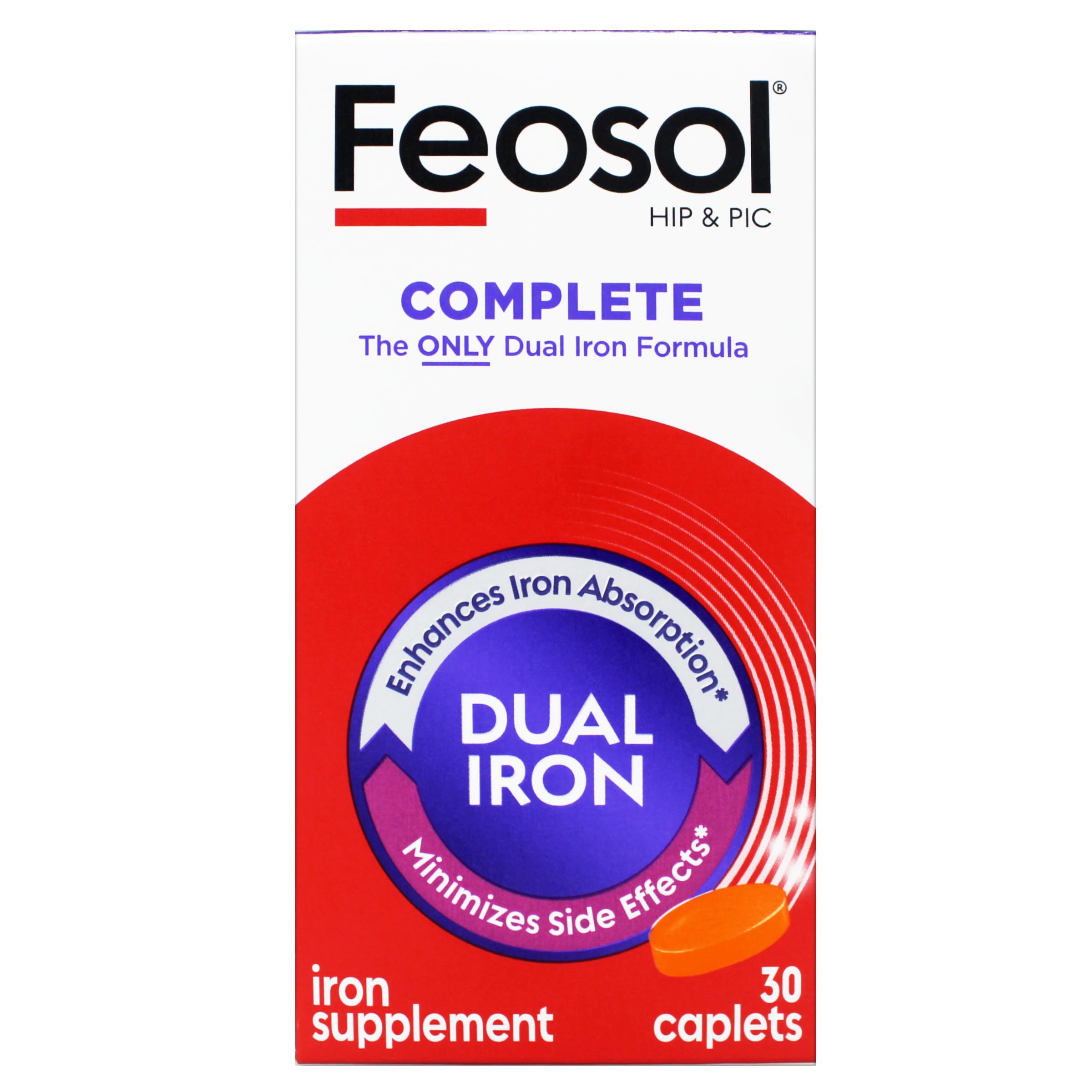 Feosol Bifera iron caplets box front highlighting trusted daily iron support.