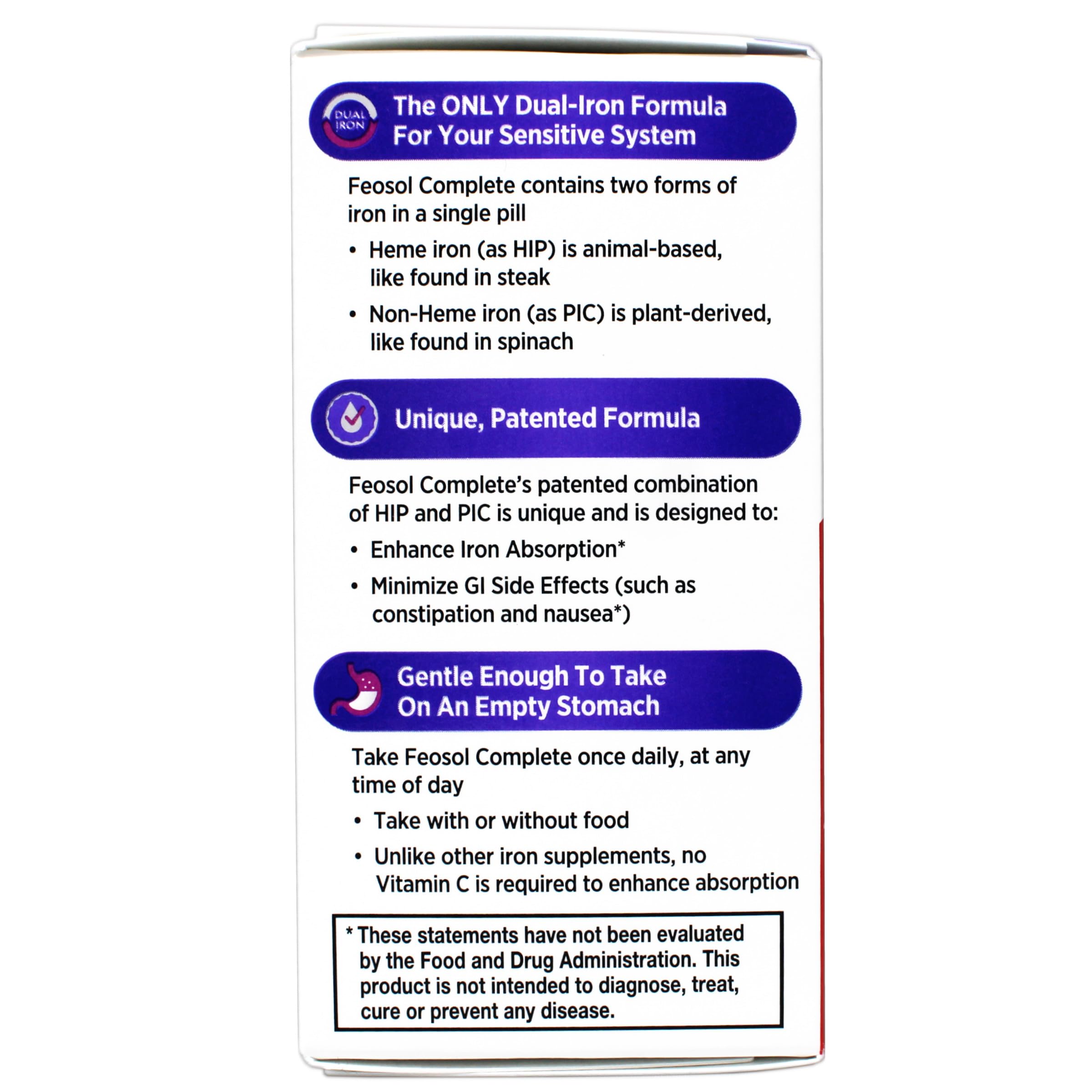 Feosol Bifera iron caplets nutrition label for informed choices.