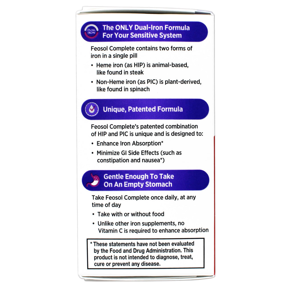 Feosol Bifera iron caplets nutrition label for informed choices.