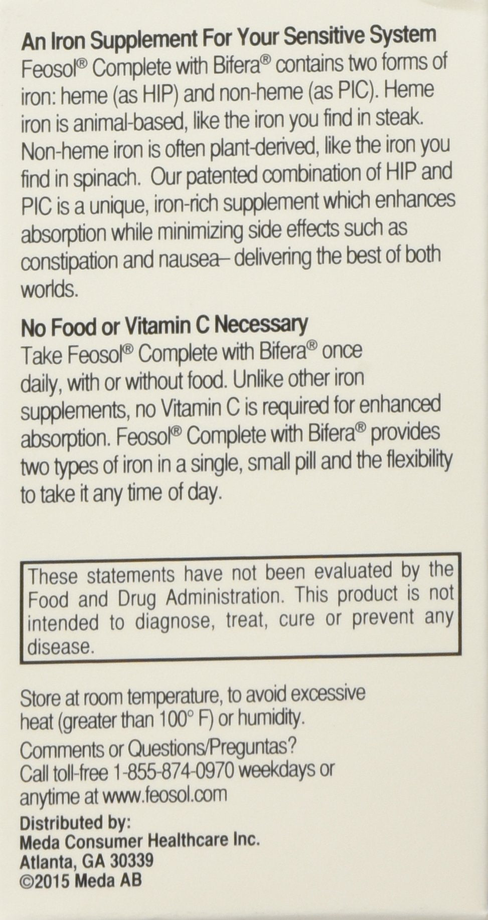 Feosol Complete with Bifera Iron bottle label highlighting ingredients.