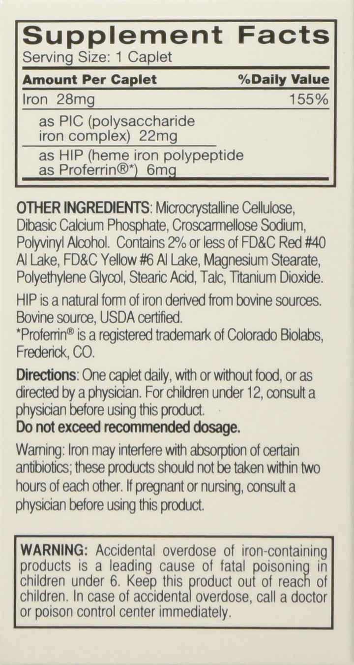 Feosol Complete Bifera Iron caplets close-up showing easy to swallow form.