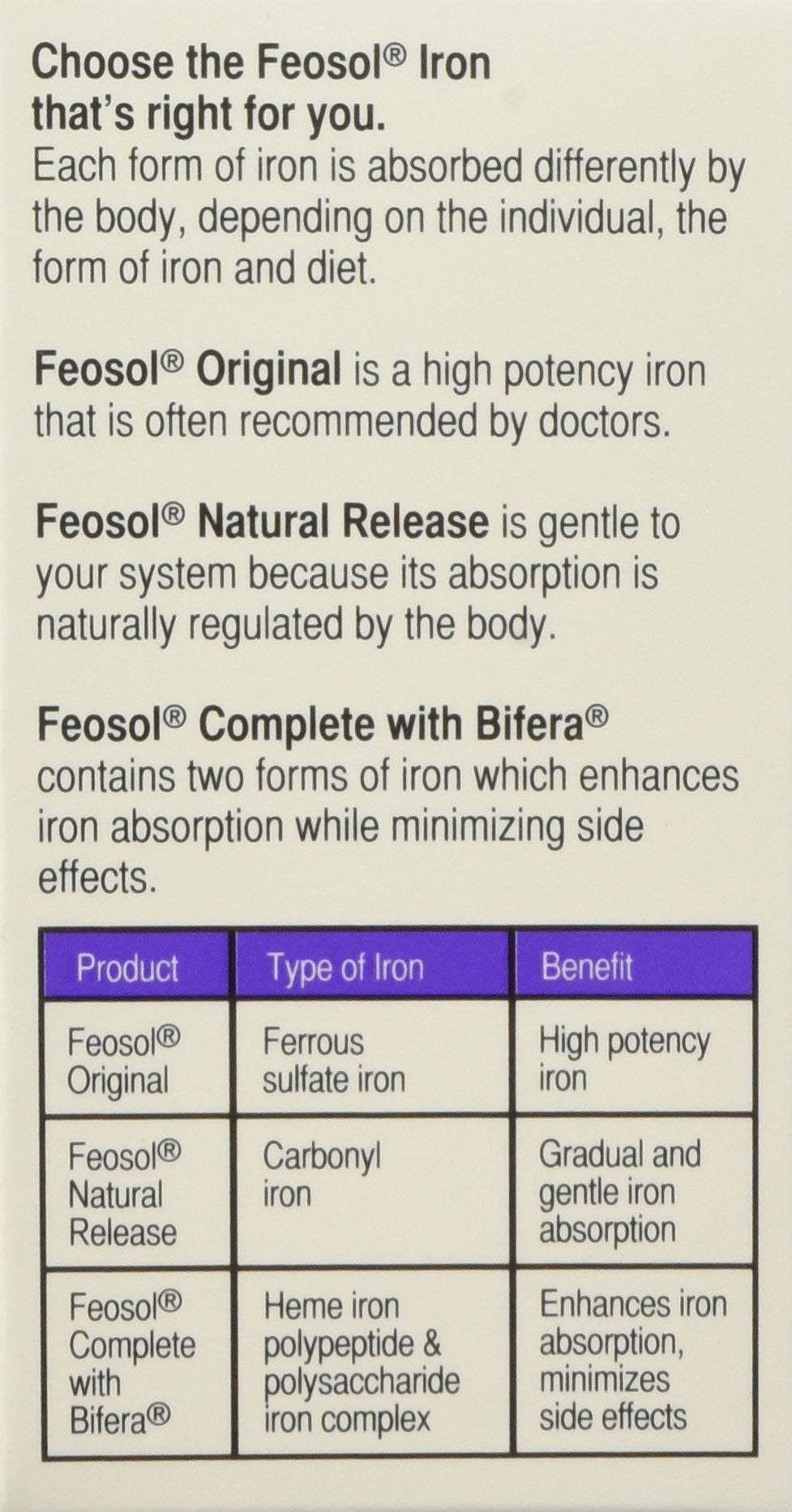 Feosol Complete Bifera Iron packaging shows a 3-pack for convenience.