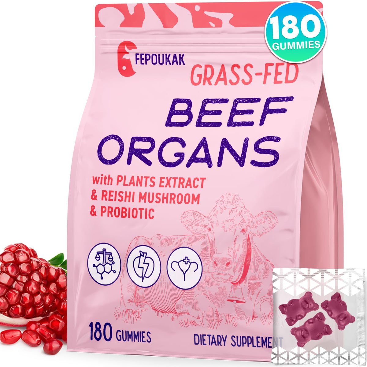 Fepoukak beef organ gummies bottle designed for easy daily health support.