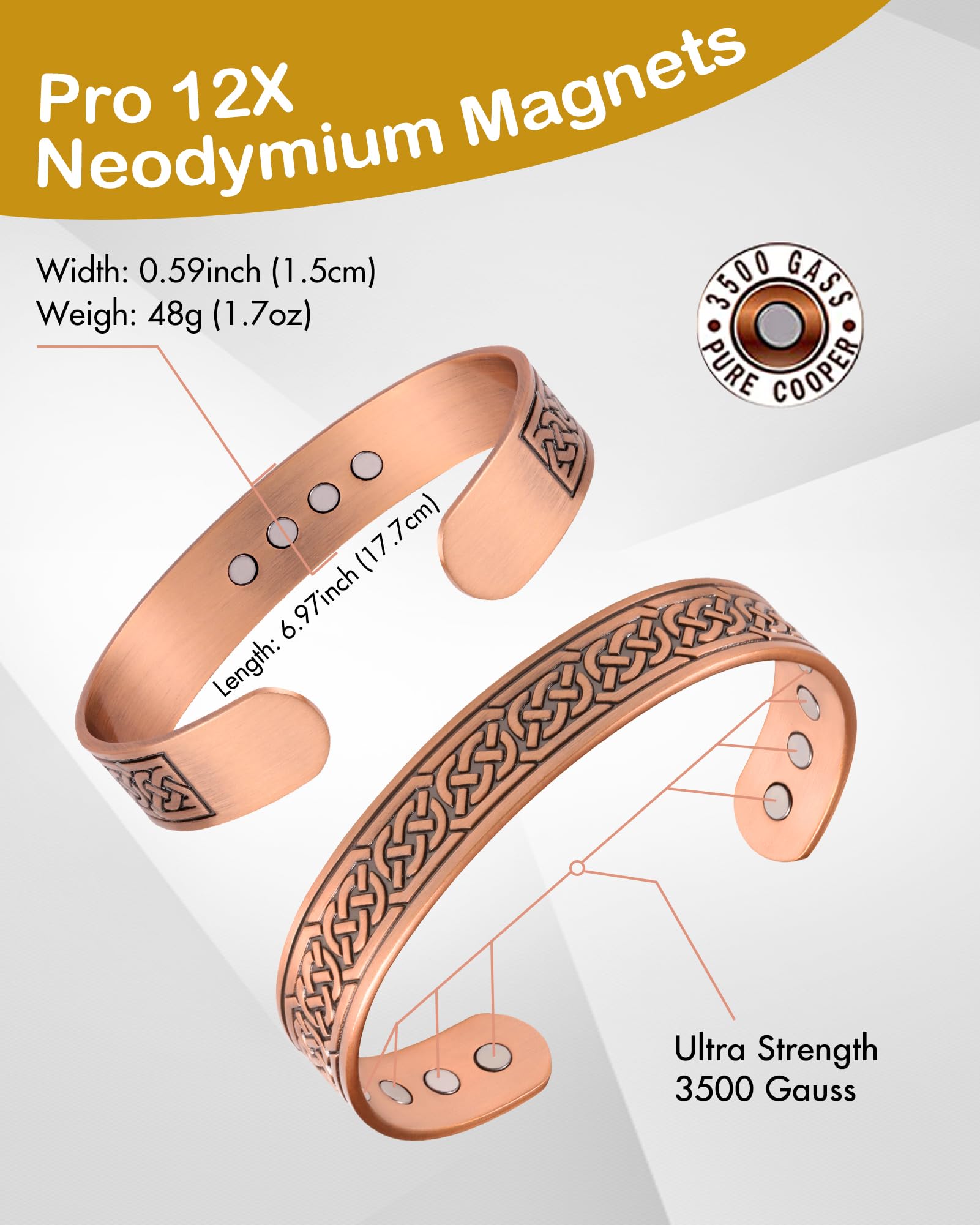 Feraco 12X Strength Wide Copper Bracelet product in packaging, ready to ship.