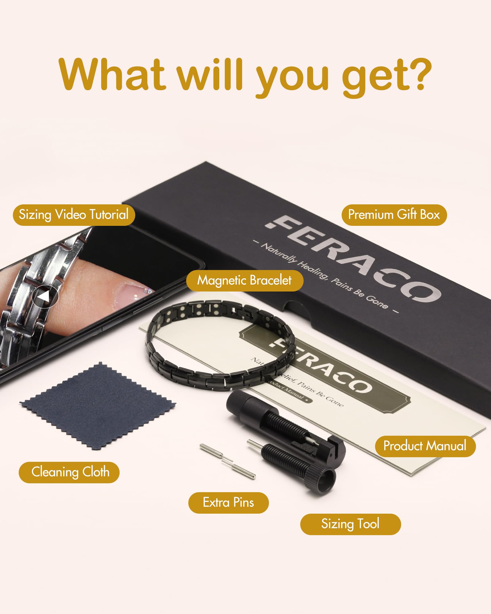 Feraco 2X Strength Magnetic Bracelet for Women in rose gold in a gift-ready box.