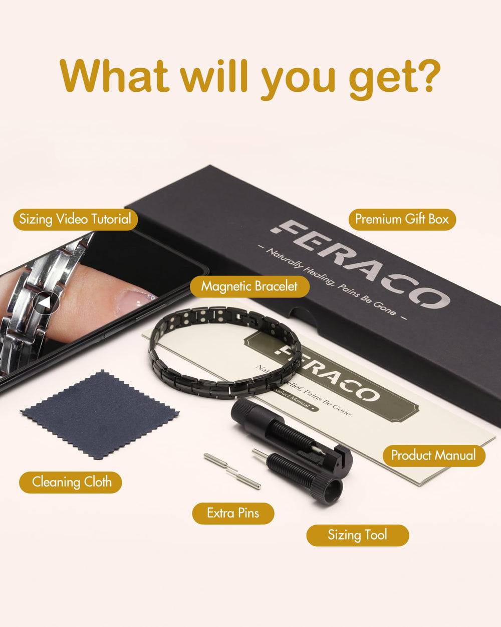 Feraco 2X Strength Magnetic Bracelet for Women in rose gold in a gift-ready box.