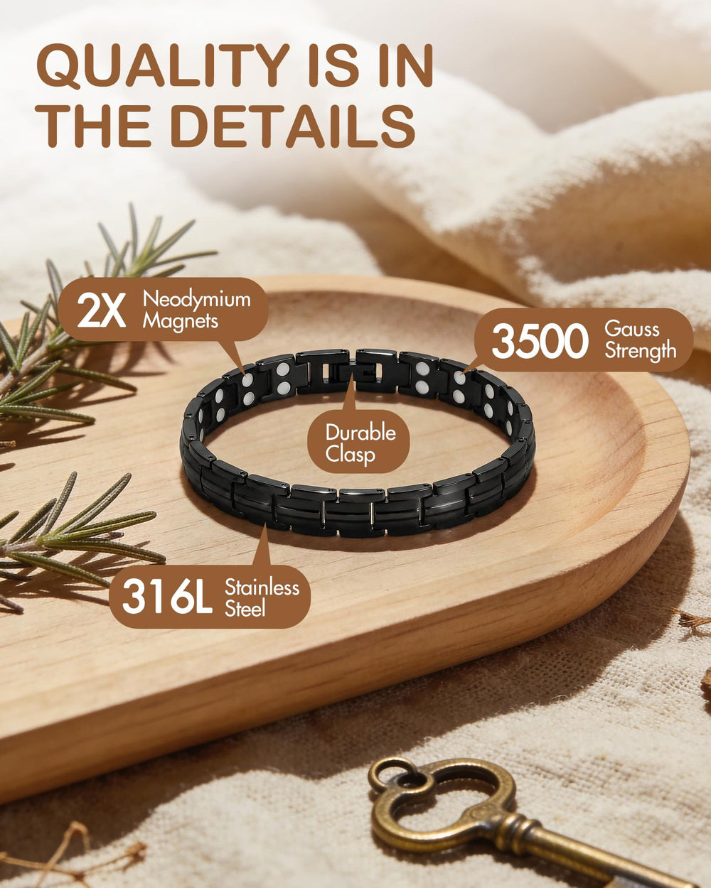 Feraco 2X Strength Magnetic Bracelet for Women in silver with lightweight titanium steel for comfort.