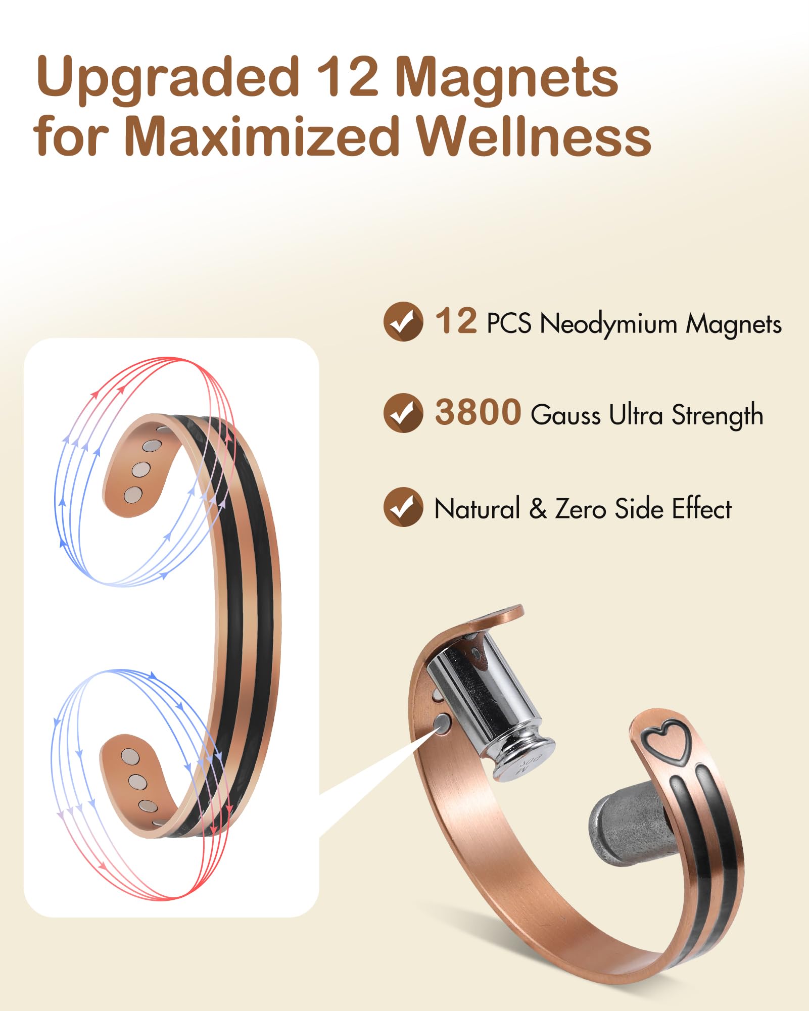 Feraco magnets with 3800 gauss strength deliver strong magnetic power in a sleek cuff.