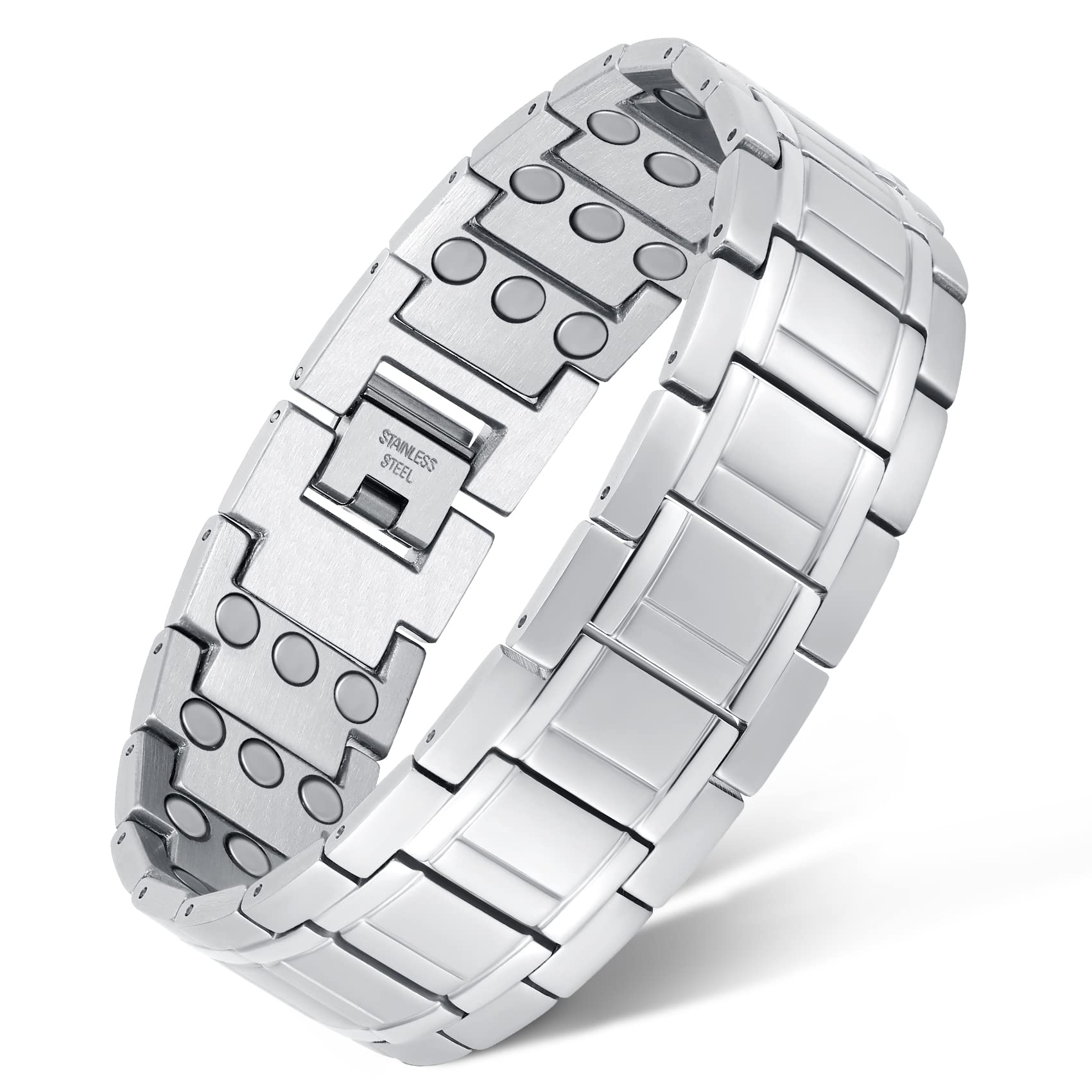 Feraco 3X magnetic bracelet in gunmetal side view, durable masculine style.
