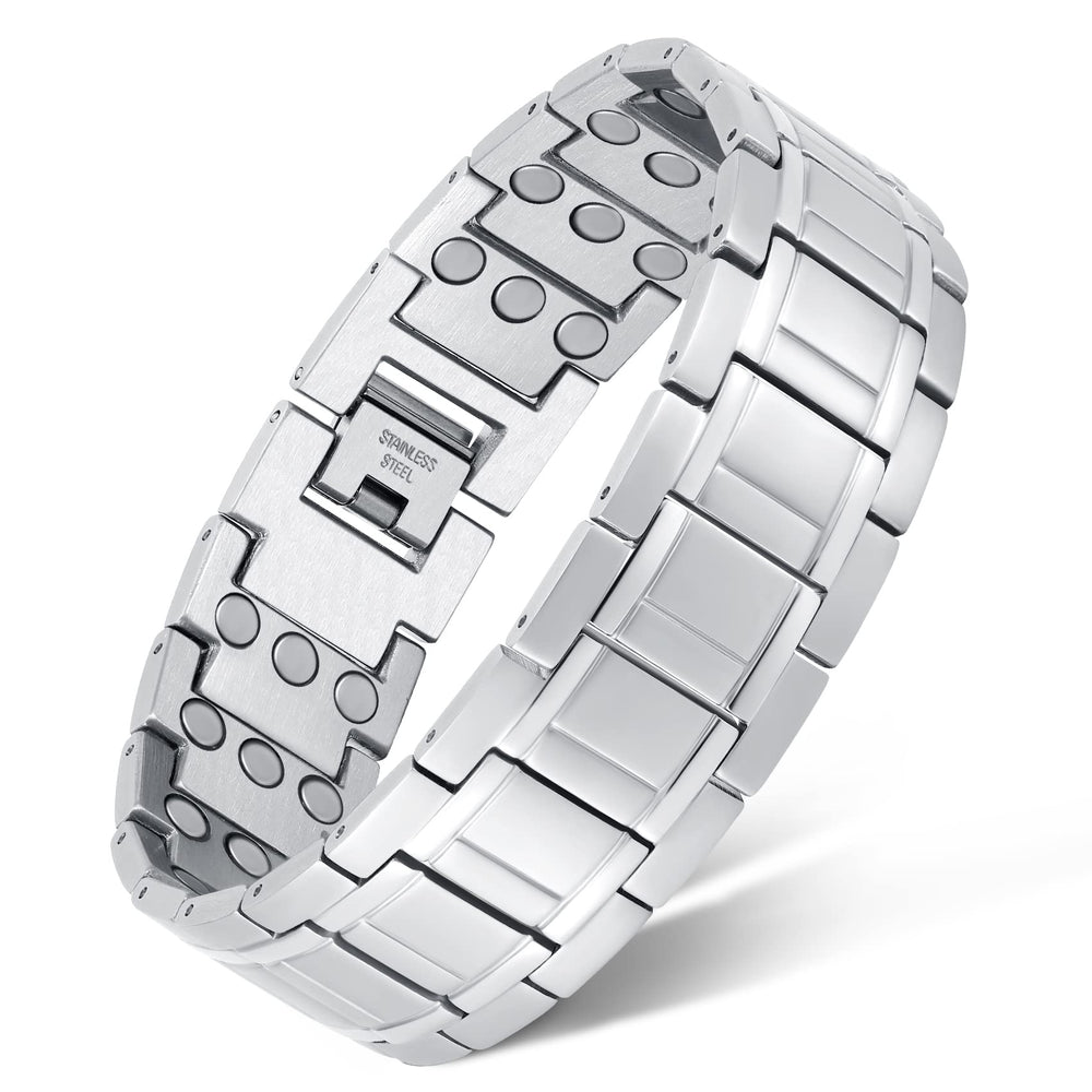 Feraco 3X magnetic bracelet in gunmetal side view, durable masculine style.