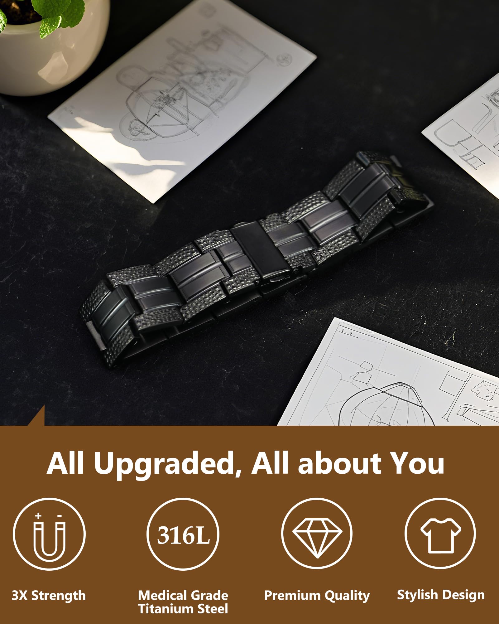Feraco 3X Strength bracelet wrist-fit image, adjustable sizing tool included.