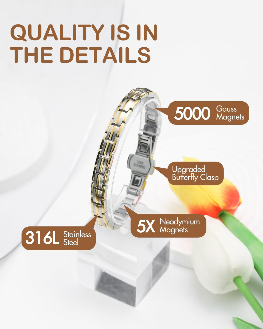 Feraco 5X Strength Magnetic Bracelet adjustable sizing tool helps perfect fit.