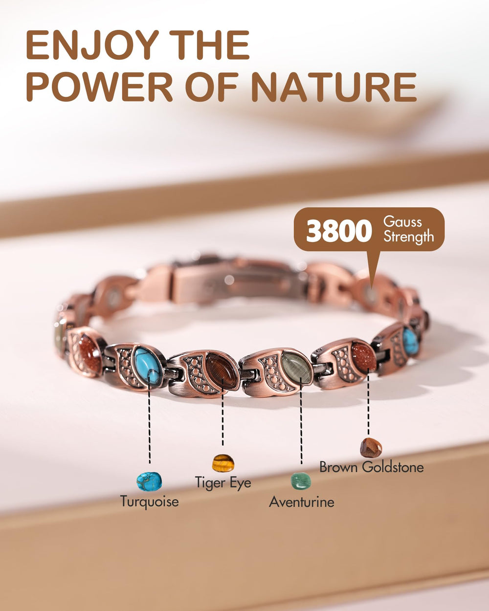 Feraco copper bracelet with detailed weave and shine.