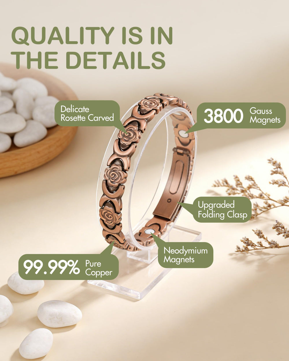 Adjustable 8.07 inch Feraco bracelet fits most wrists comfortably