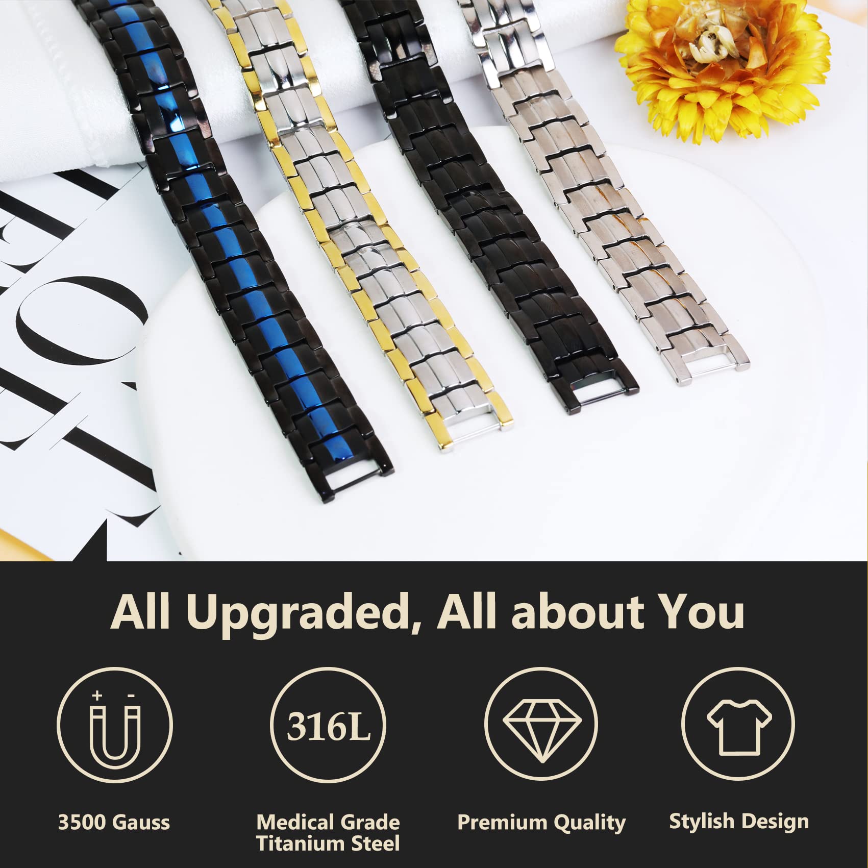 Feraco adjustable magnetic bracelet with tool demonstrates easy size customization.