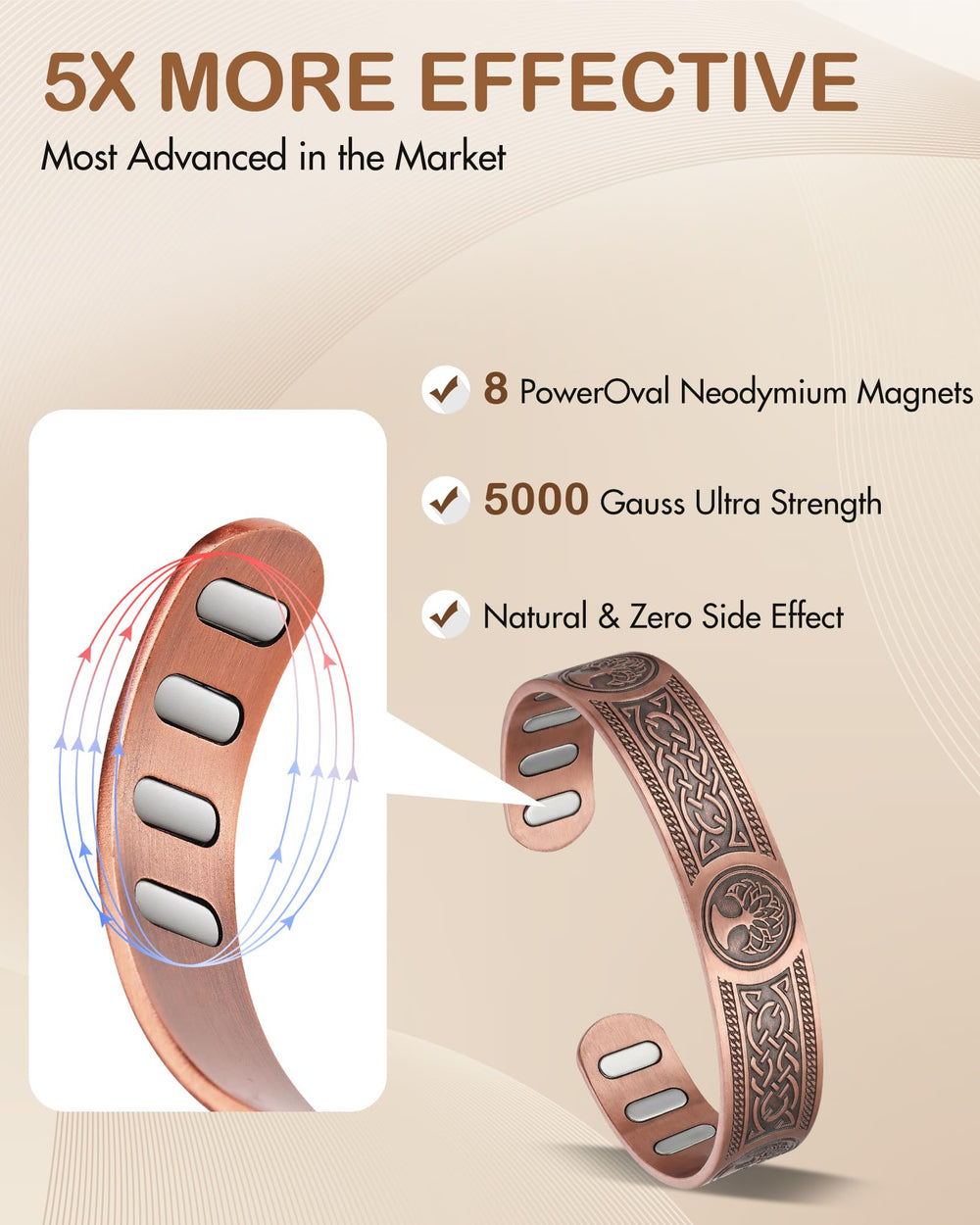 Feraco adjustable open cuff fits most wrists with easy squeeze.