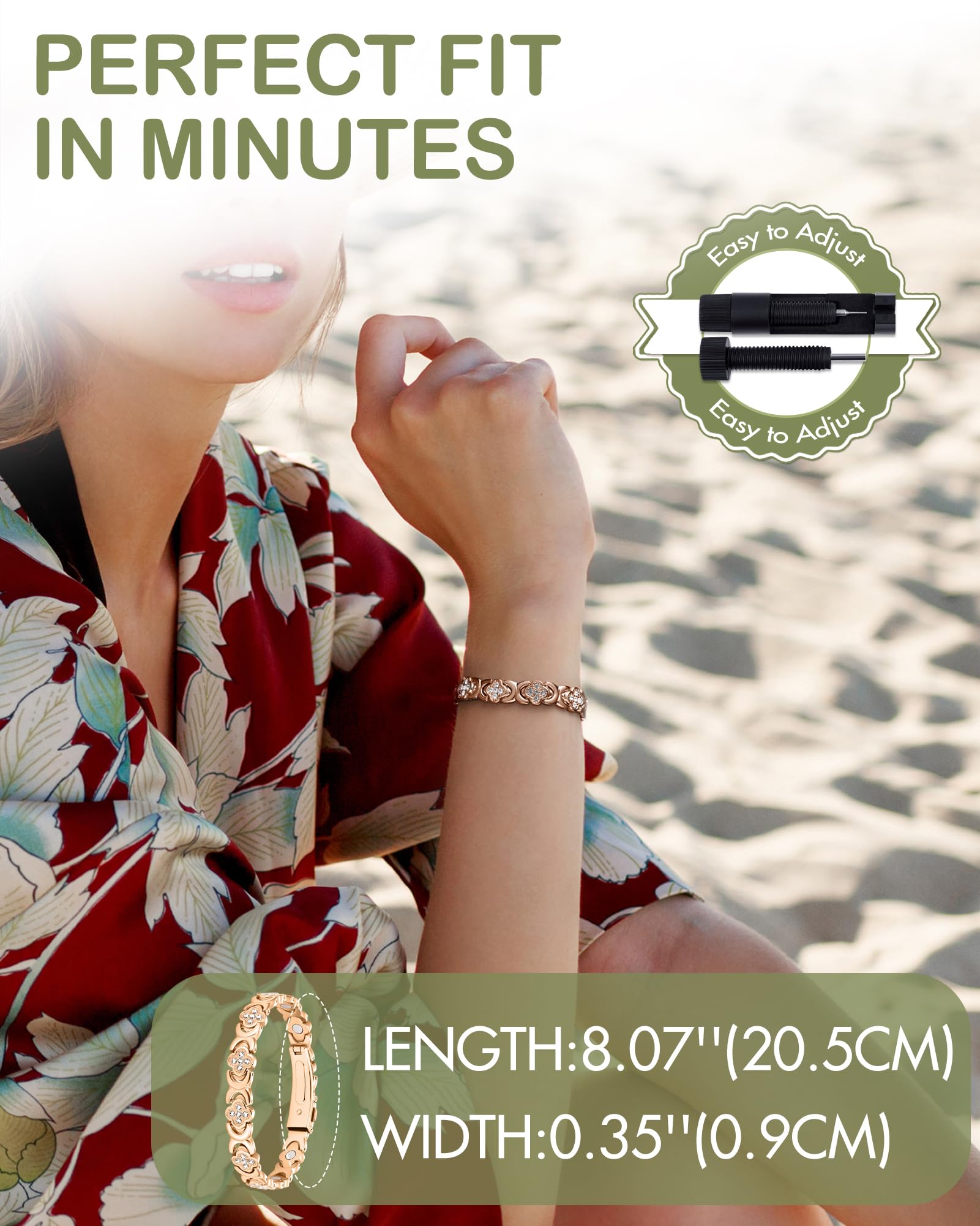 Feraco Adjustable Sizing Tool enables a personalized fit for comfort all day.